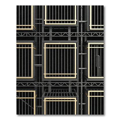 Industrial Gold Grid Structure Rug