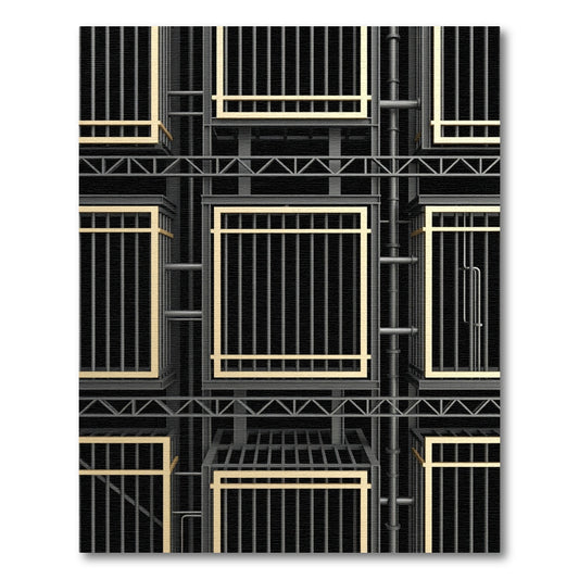Industrial Gold Grid Structure Rug
