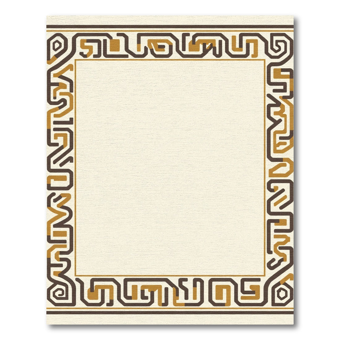 Brown Gold Geometric Maze Border Rug