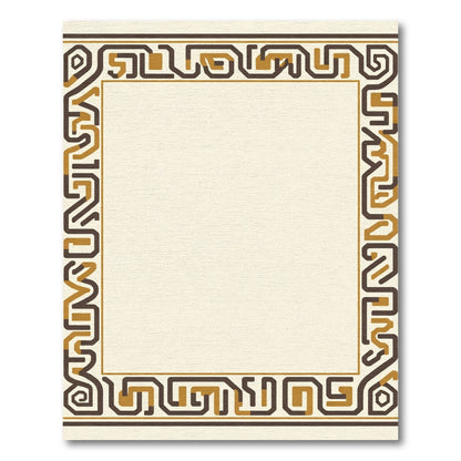 Brown Gold Geometric Maze Border Rug