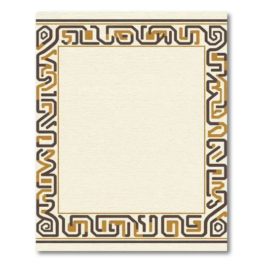 Brown Gold Geometric Maze Border Rug