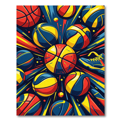 Vibrant Explosive Multicolor Basketball Sneaker Rug
