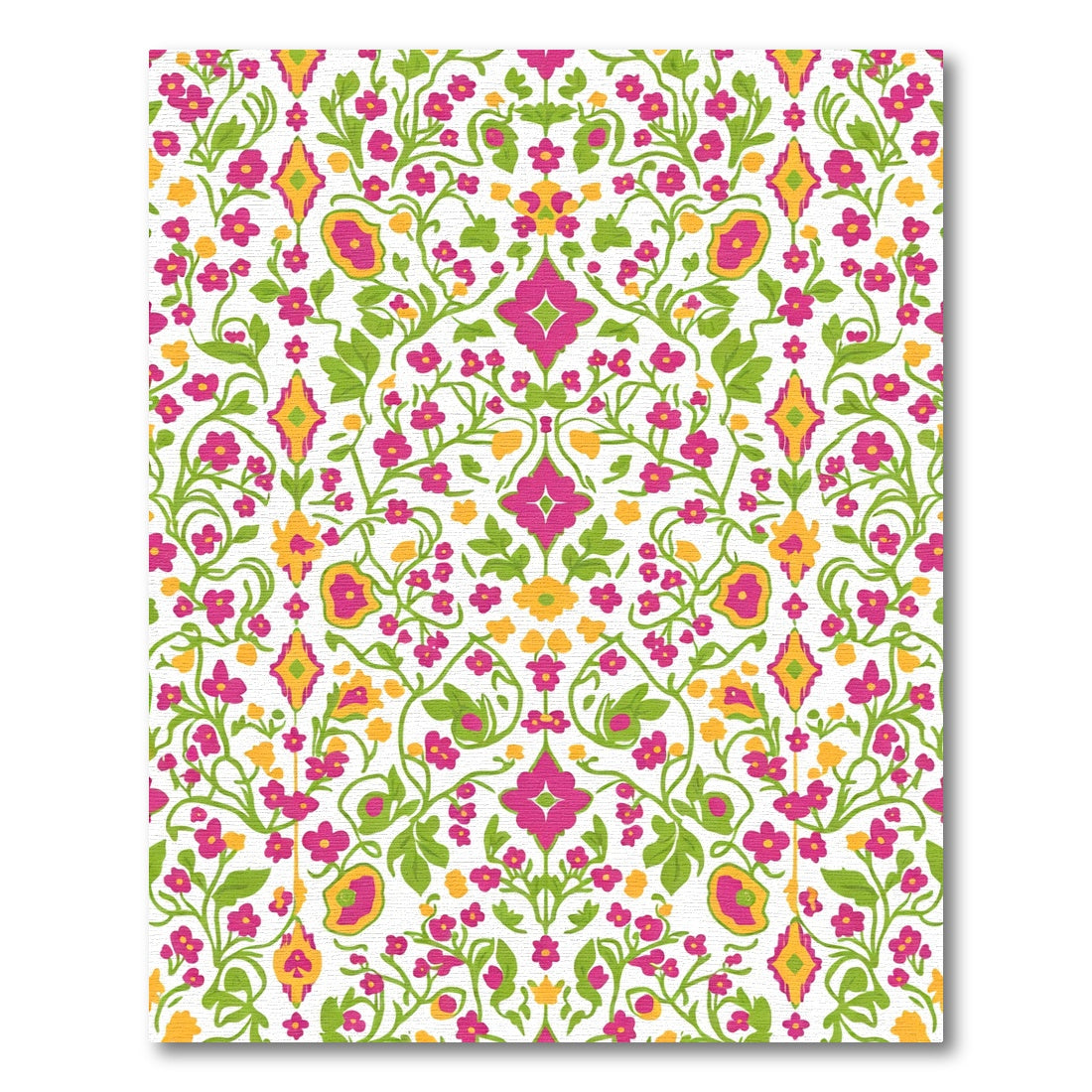 Vibrant Fuchsia Yellow Green Floral Vine Rug