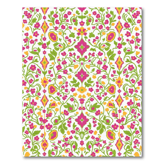 Vibrant Fuchsia Yellow Green Floral Vine Rug