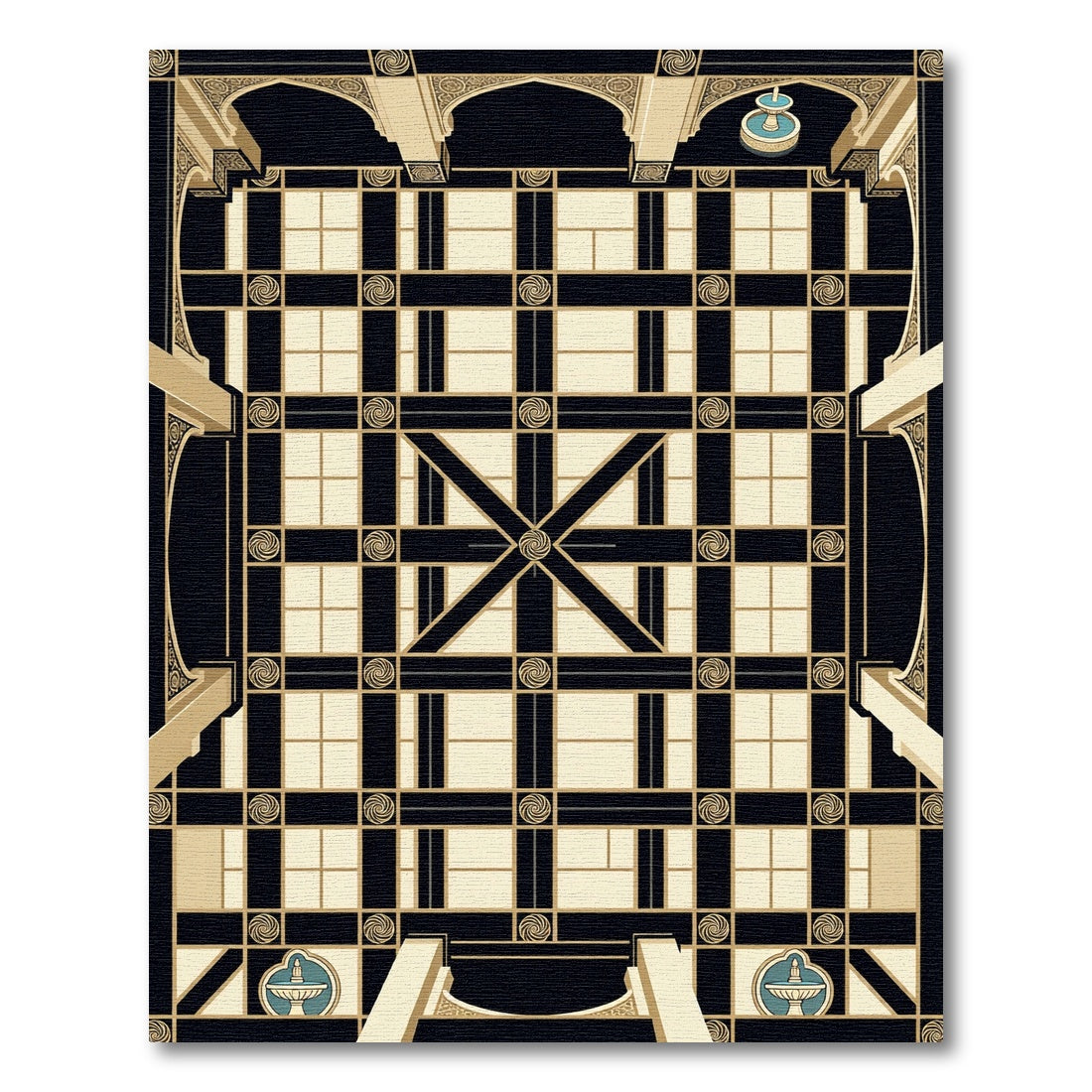Black and Cream Geometric Grid Lattice Rug