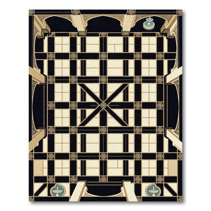 Black and Cream Geometric Grid Lattice Rug