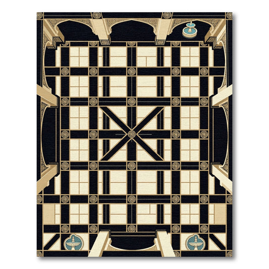 Black and Cream Geometric Grid Lattice Rug