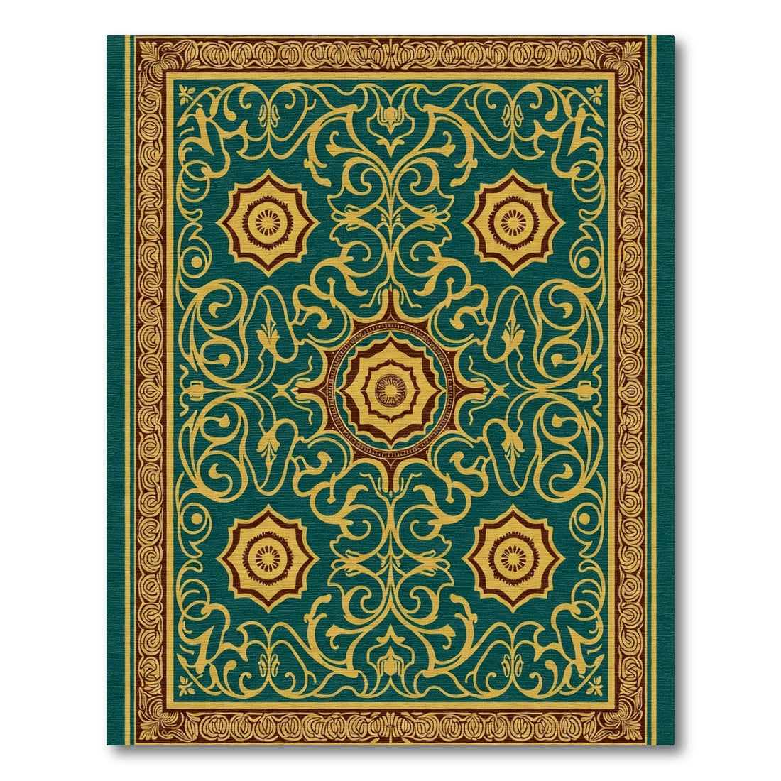 Deep Teal Gold Floral Medallion Rug