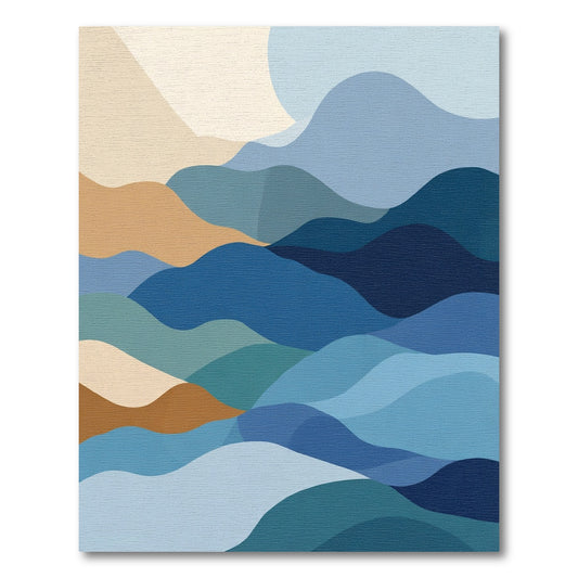 Calm Blue Abstract Layered Landscape Rug