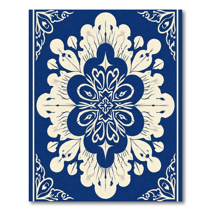 Intricate Blue Floral Medallion Rug