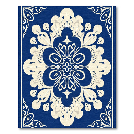 Intricate Blue Floral Medallion Rug