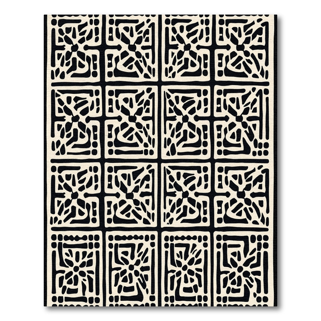 Cream Black Ancient Tile Arrangement Rug
