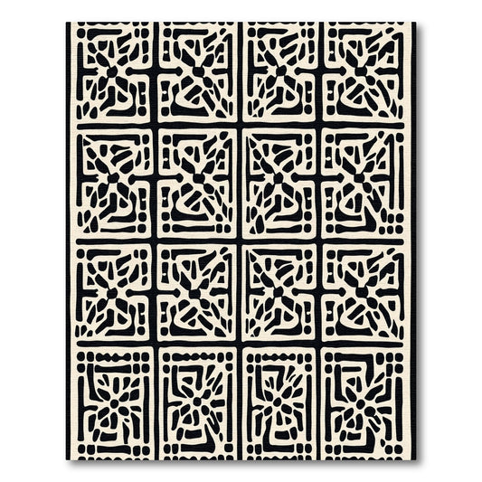 Cream Black Ancient Tile Arrangement Rug