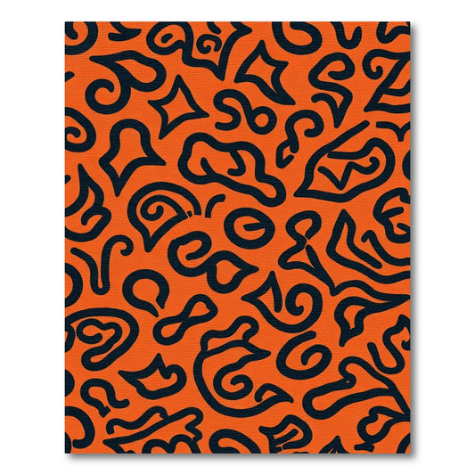 Orange Black Abstract Freeform Swirls Rug