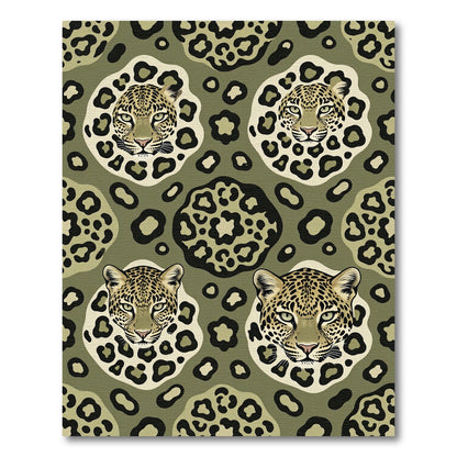Olive Green Leopard Face Arrangement Rug