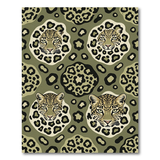 Olive Green Leopard Face Arrangement Rug