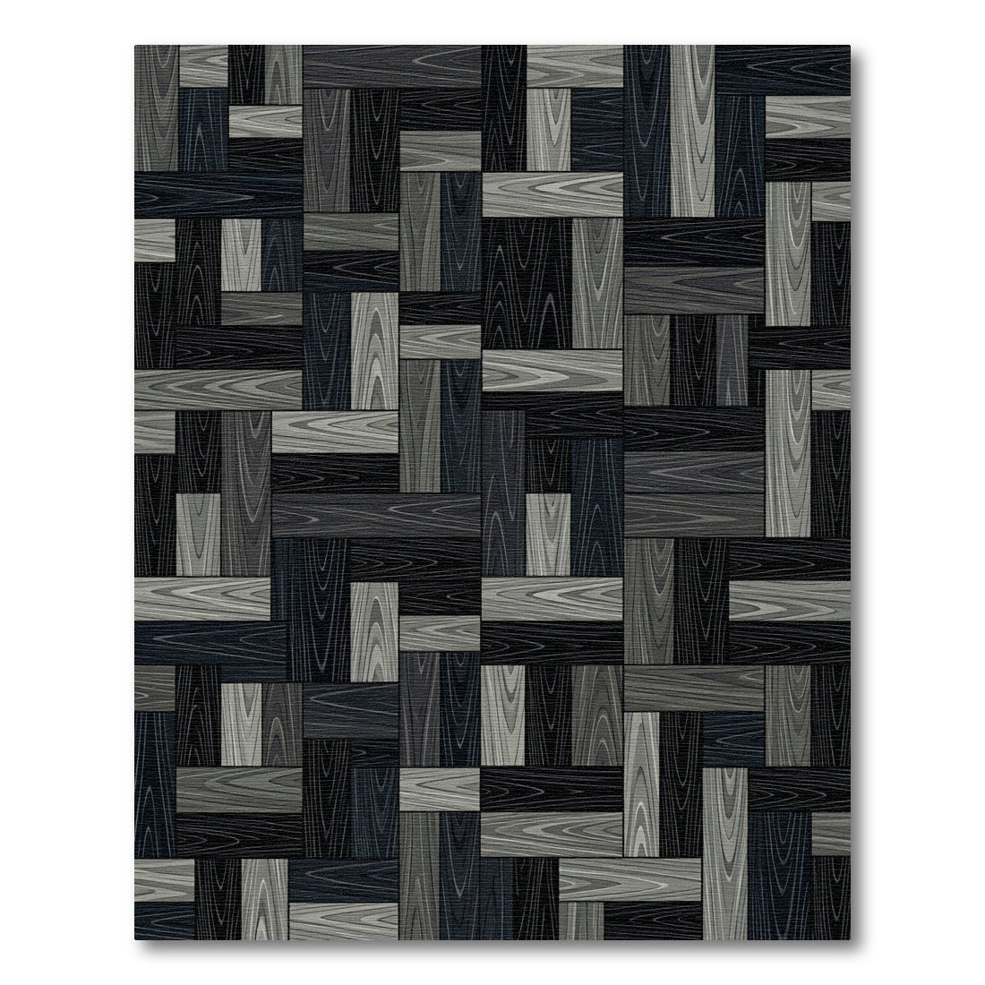 Dark Gray Wood Plank Parquet Rug