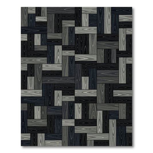 Dark Gray Wood Plank Parquet Rug