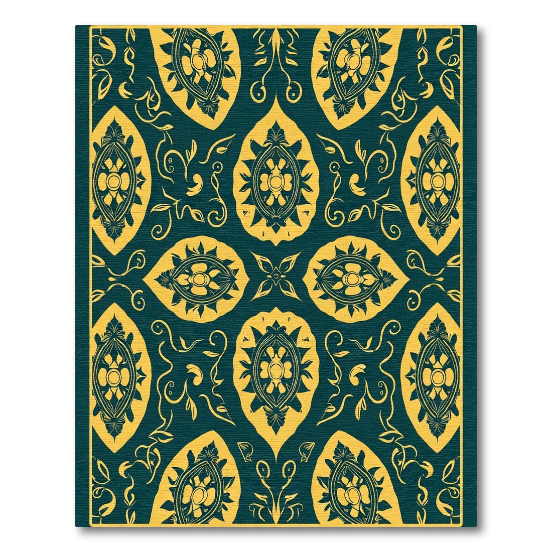 Golden Teal Ornate Medallion Rug