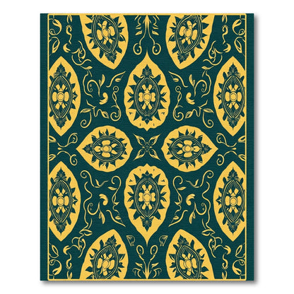 Golden Teal Ornate Medallion Rug