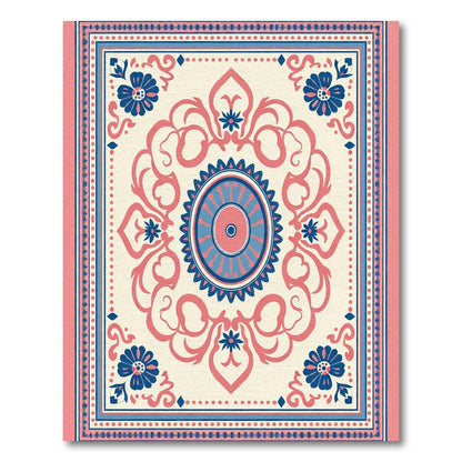 Coral Blue Floral Medallion Art Rug