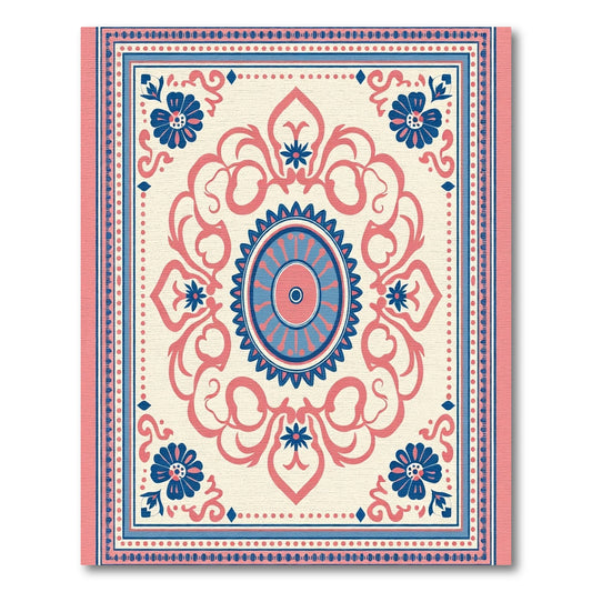 Coral Blue Floral Medallion Art Rug