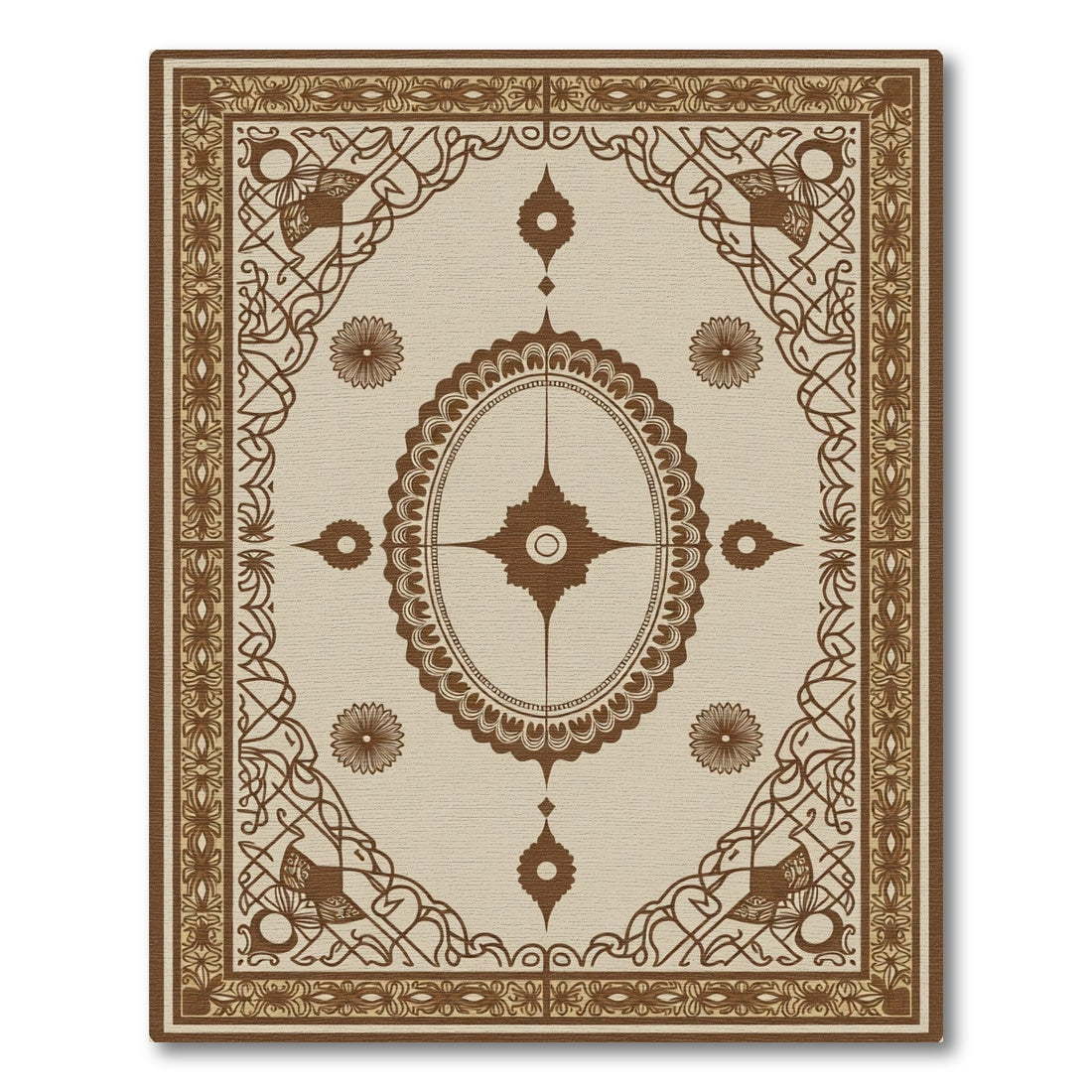 Brown Oval Medallion Floral Border Rug