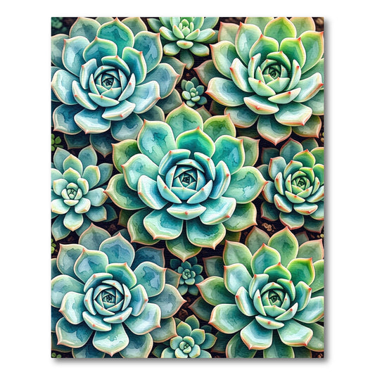 Lush Teal Succulent Botanical Echeveria Rug