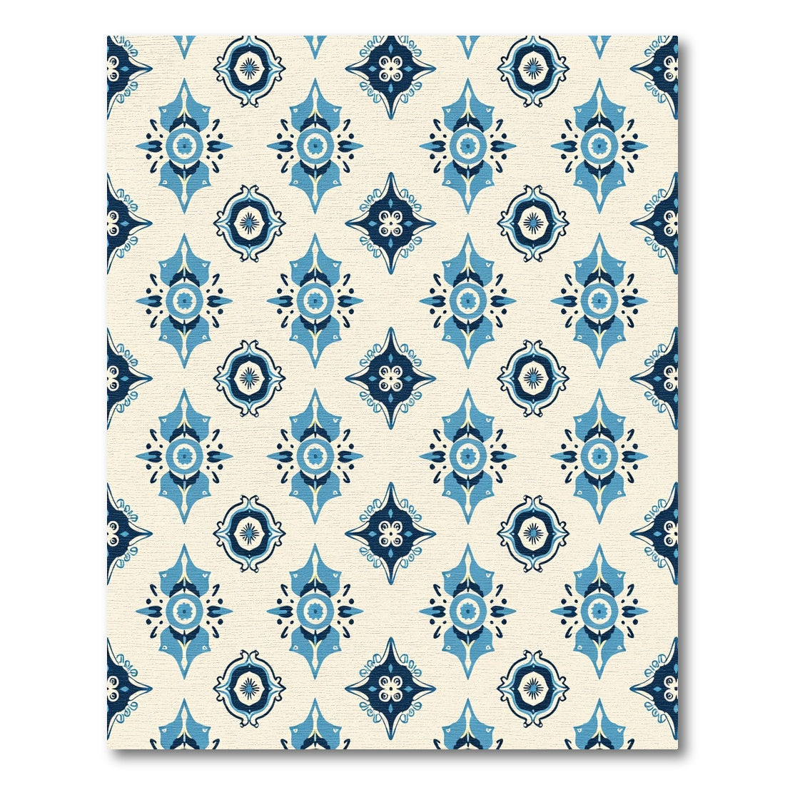 Navy Blue Cream Geometric Medallion Rug