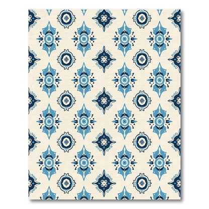 Navy Blue Cream Geometric Medallion Rug