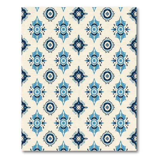 Navy Blue Cream Geometric Medallion Rug
