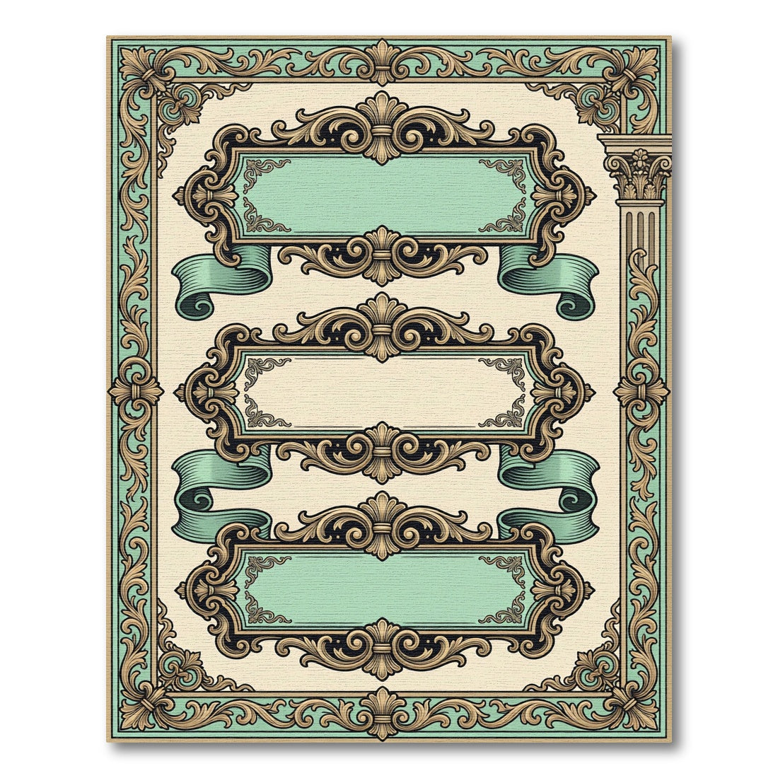 Ornate Baroque Mint and Gold Scroll Rug