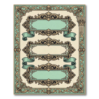 Ornate Baroque Mint and Gold Scroll Rug