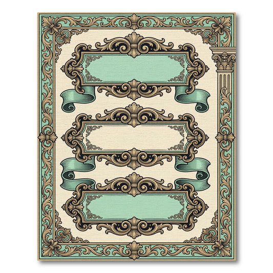 Ornate Baroque Mint and Gold Scroll Rug