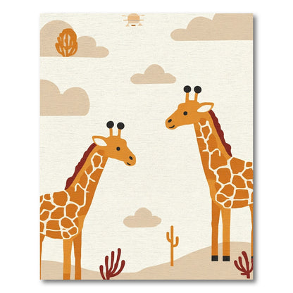 Whimsical Desert Giraffe Landscape Scene Rug