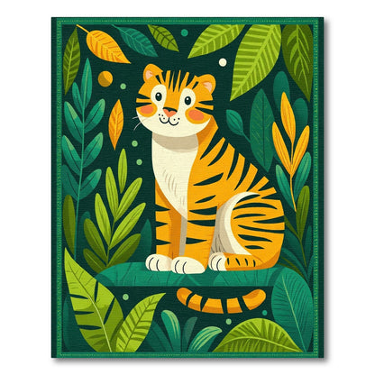 Vibrant Jungle Tiger Leafy Green Rug