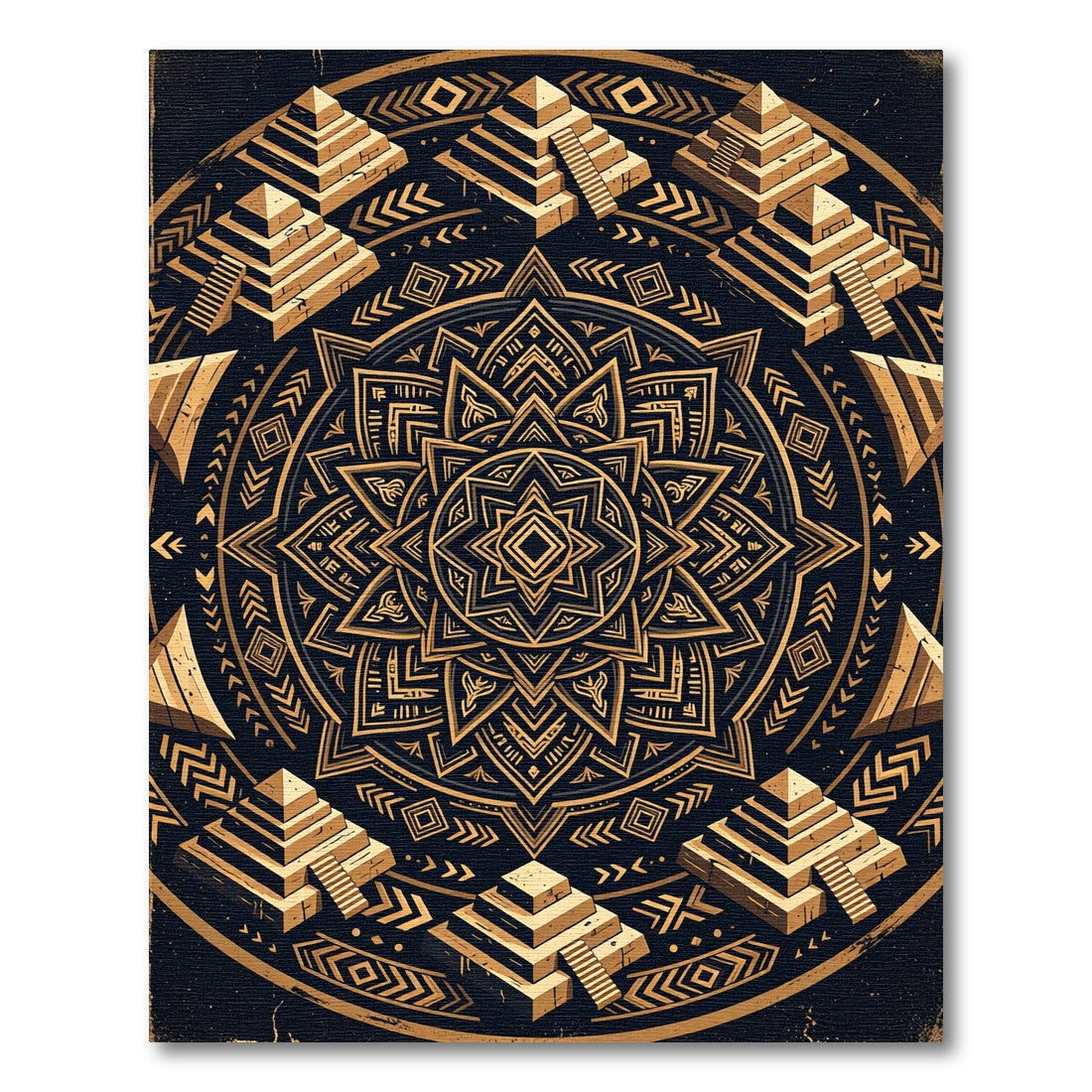 Golden Aztec Pyramid Mandala Geometry Rug