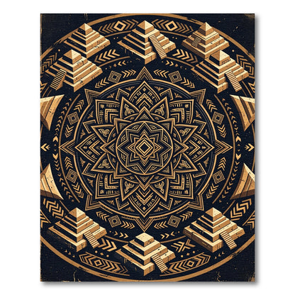 Golden Aztec Pyramid Mandala Geometry Rug
