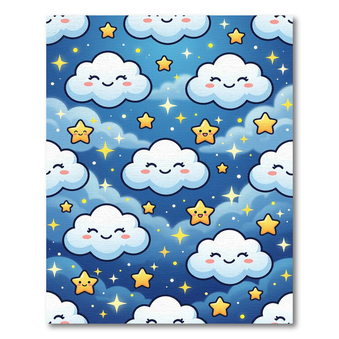 Whimsical Smiling Clouds and Golden Stars Rug