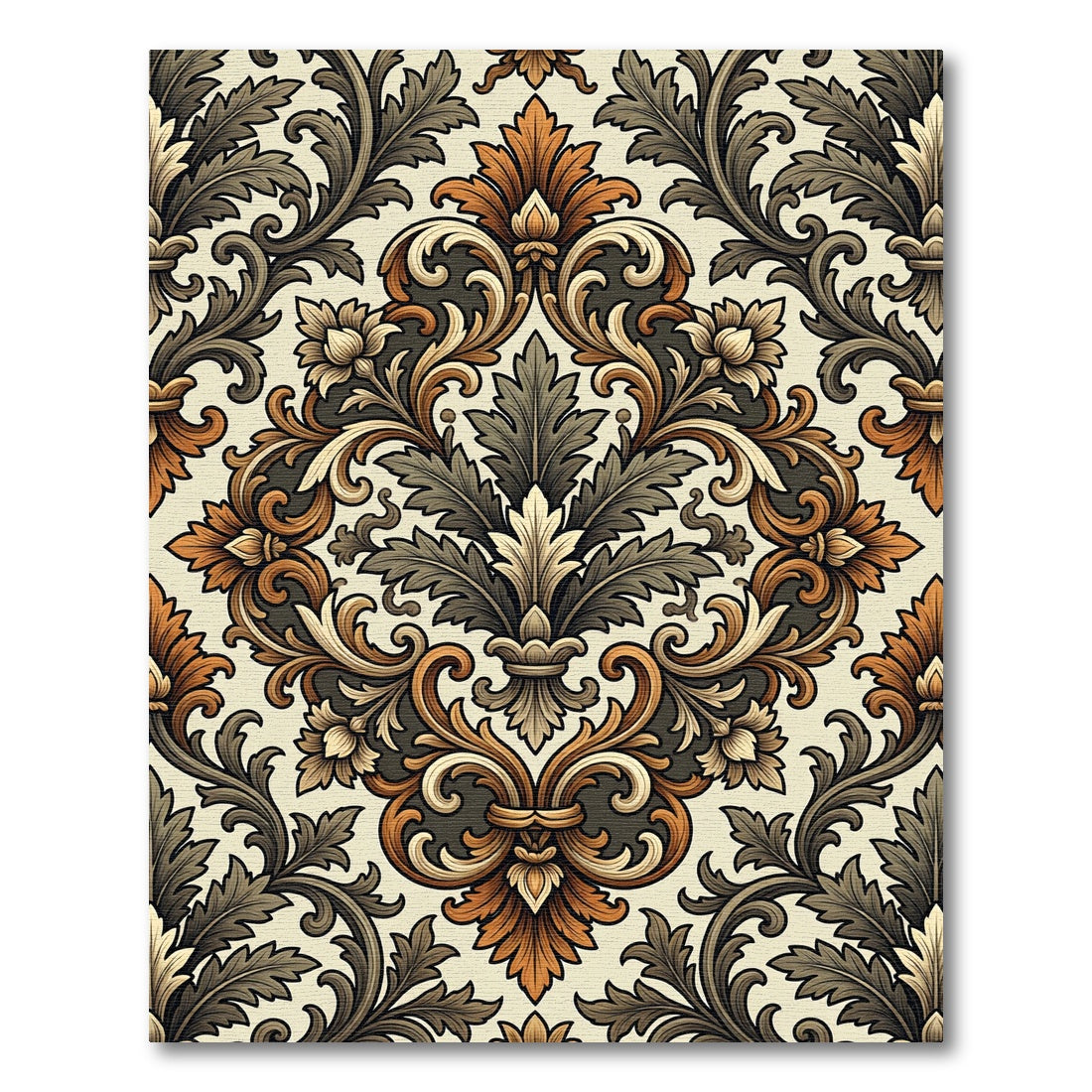 Ornate Brown and Orange Floral Scroll Rug