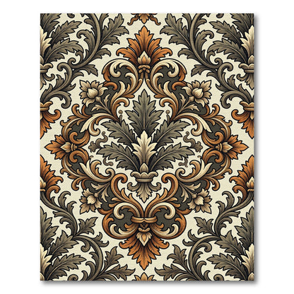 Ornate Brown and Orange Floral Scroll Rug