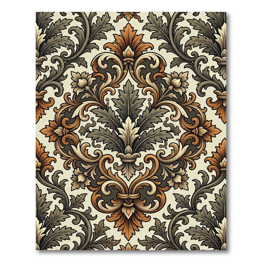 Ornate Brown and Orange Floral Scroll Rug