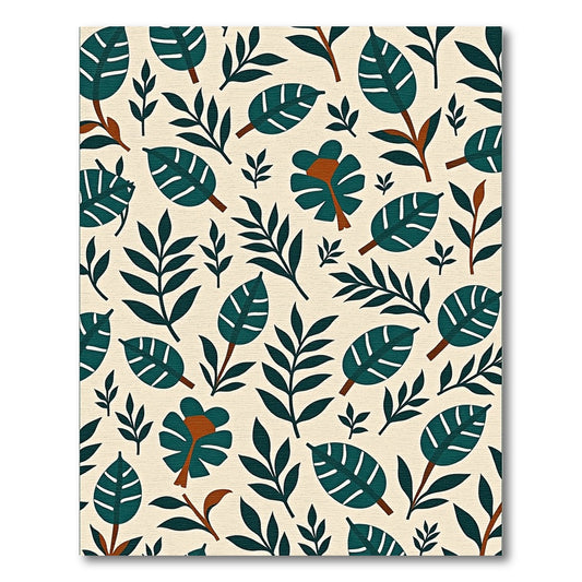 Deep Teal Leafy Tropical Collage Rug