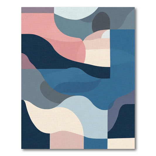 Modern Abstract Blue Pink Wavy Rug