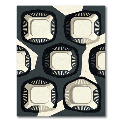 Modern Monochrome Abstract Geometric Square Art Rug