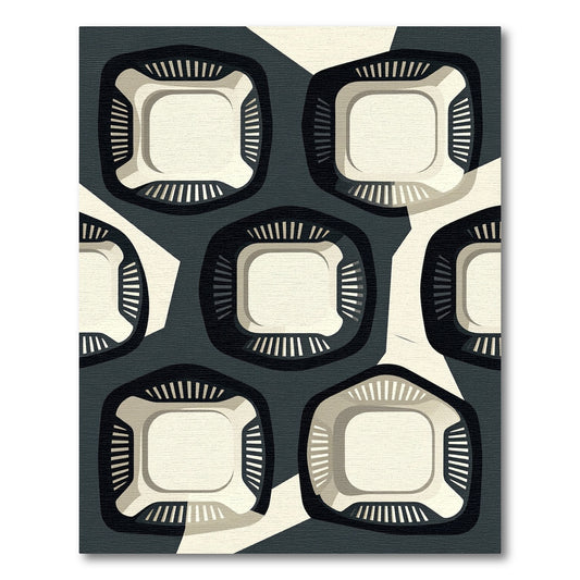 Modern Monochrome Abstract Geometric Square Art Rug
