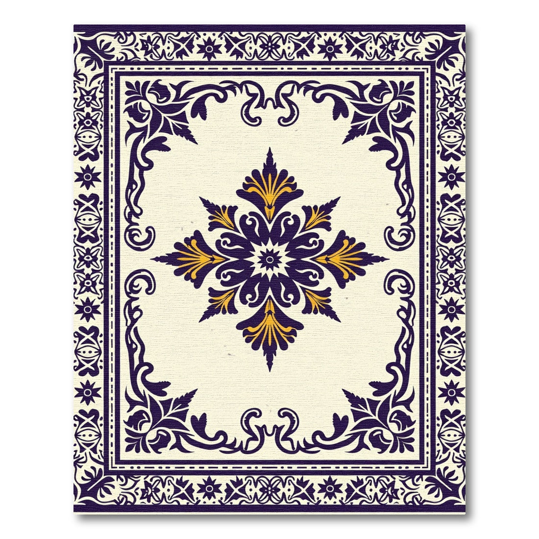 Bold Indigo Golden Floral Accent Rug