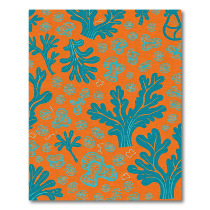 Vibrant Coral Turquoise Branch Pattern Rug