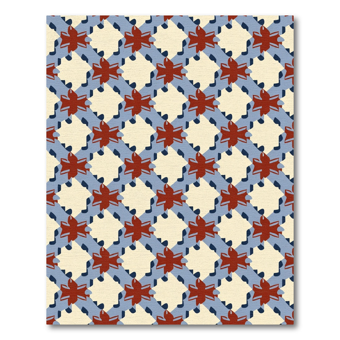 Red Star Intersecting Blue Lattice Rug