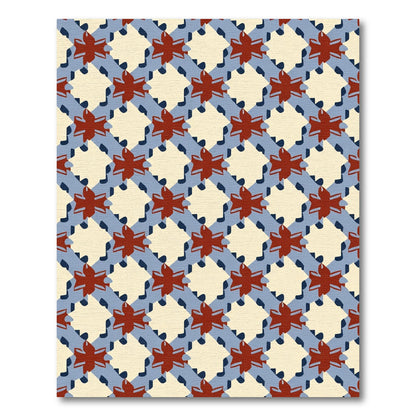 Red Star Intersecting Blue Lattice Rug